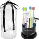 Multi Functional Rotating Toothbrush Holders with Sliding Base, 7 Slot Bathroom Countertop Organizer Perfect for Tooth Brush, Toothpaste, and Makeup Brushes Storage (Black)