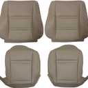 4PCS Driver & Passenger Side Bottom and Top Lean Back Seat Covers Microfiber Leather Tan Compatible with Toyota Land Cruiser 1990 1991 1992 1993 1994 1995 1996 1997