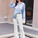 Ekouaer Silk Pajamas for Women Satin Pajama Sets Button Down Lounge Sets Silky Pajama Long Pants Sleepwear with Pockets (Blue, XXL)