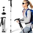 Telescopic Walking Cane 43 Inch with Anti-Shock & T-Grip Handle - 7075 Aluminum Quick Lock Trekking Pole, Ultralight for Hiking, Camping, Mountaineering (Silver)
