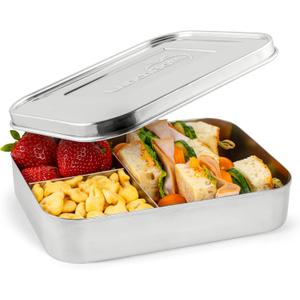 LunchBots Large Trio Stainless Steel Lunch Container -Three Section Design for Sandwich and Two Sides - Metal Bento Lunch Box - Eco-Friendly - Stainless Lid - Staine less Steel
