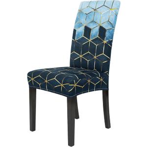 Gibelle Chair Covers Dining Room Set of 8, Stretch Spandex Slipcover for Dining Room & Kitchen Parsons Chairs, Removable Washable Seat Protector Cover (Blue Cubes)