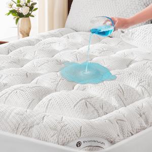 PRIMESOFT 100% Waterproof King Size Mattress Topper, Thick Pillow Top Mattress PadUp to 21 Inch Deep Pocket,Soft Breathable Mattress Pad for Back Pain, Protector Cover(White)