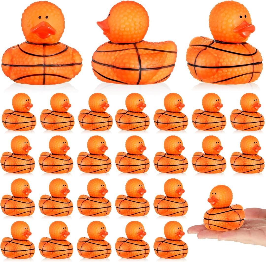 Deekin Rubber Ducks 2 Inch Bulk Sport Party Favors for Team Events Decorations Birthday Party Supplies Club Player Gift(50 Pcs,Basketball Texture)