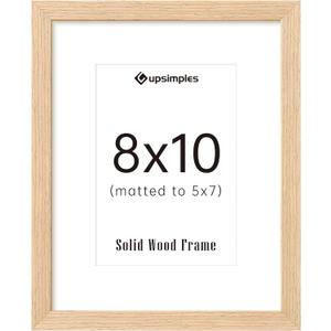upsimples 8x10 Picture Frame, Natural Solid Wooden Picture Frames, Display 5x7 with Mat or 8 x 10 Without Mat, Wall or Tabletop, 1 Pack, Natural