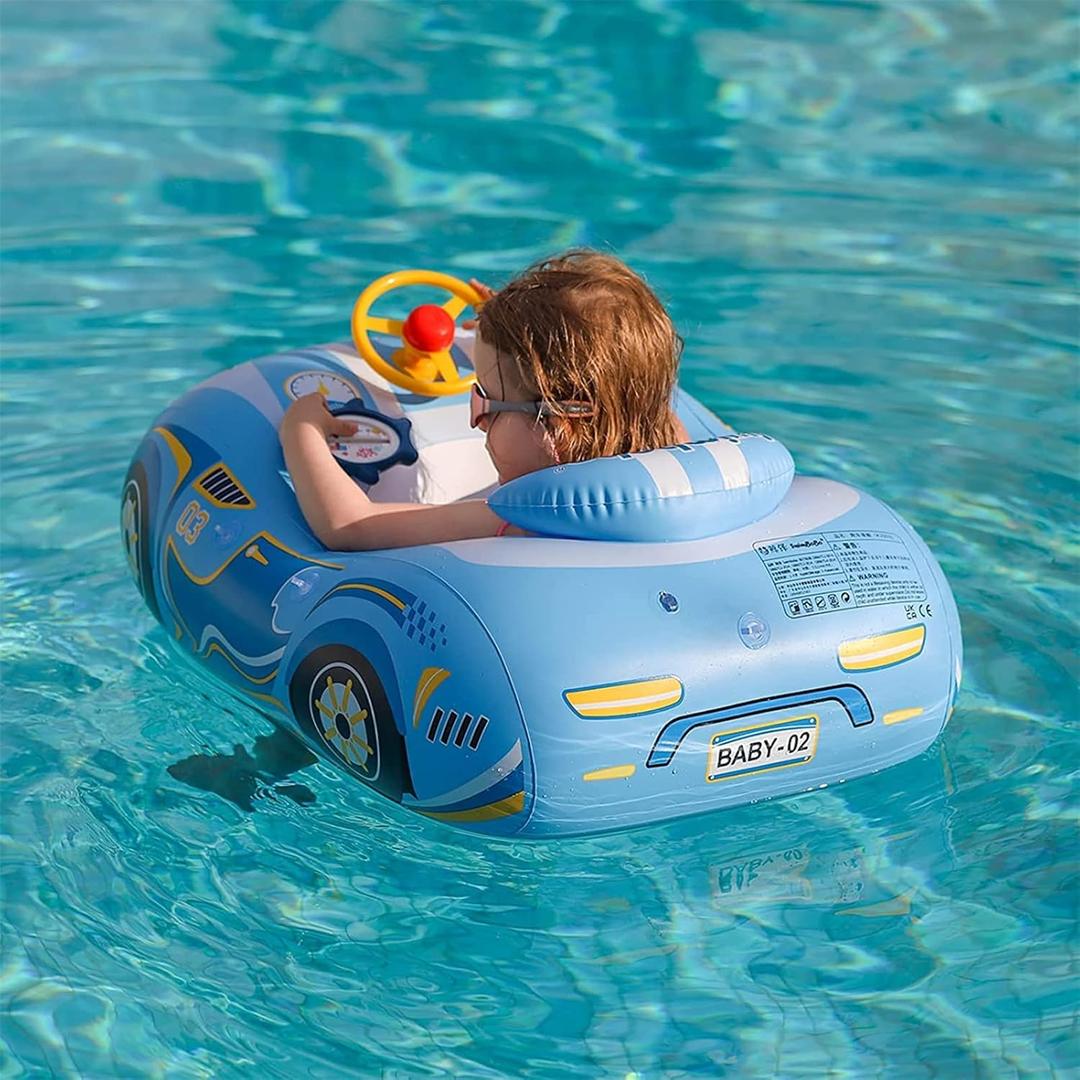 Baby Pool Float with 3D Car Design,Thick PVC Baby Swim Floatie, Infant Swimming Floats Pool Toys for Toddlers Kids Age 12-18 Months, 12-24 Months, 2-3, 3+ Years Old Girl Boy (Blue)