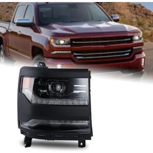 Primed Black FULL LED DRL Projector Headlight Assembly Compatible with 2016-2018 Chevy Silverado 1500/2019 Silverado 1500 LD Right Passenger Side 84893098 GM2503456