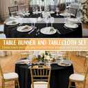 Tudomro 16 Pcs Black and Silver Round Plastic Tablecloth and Satin Table Runner Set 84 Inch Round Covers 12 x 108 Inch Table Runners for Christmas Wedding Birthday Party Baby Shower