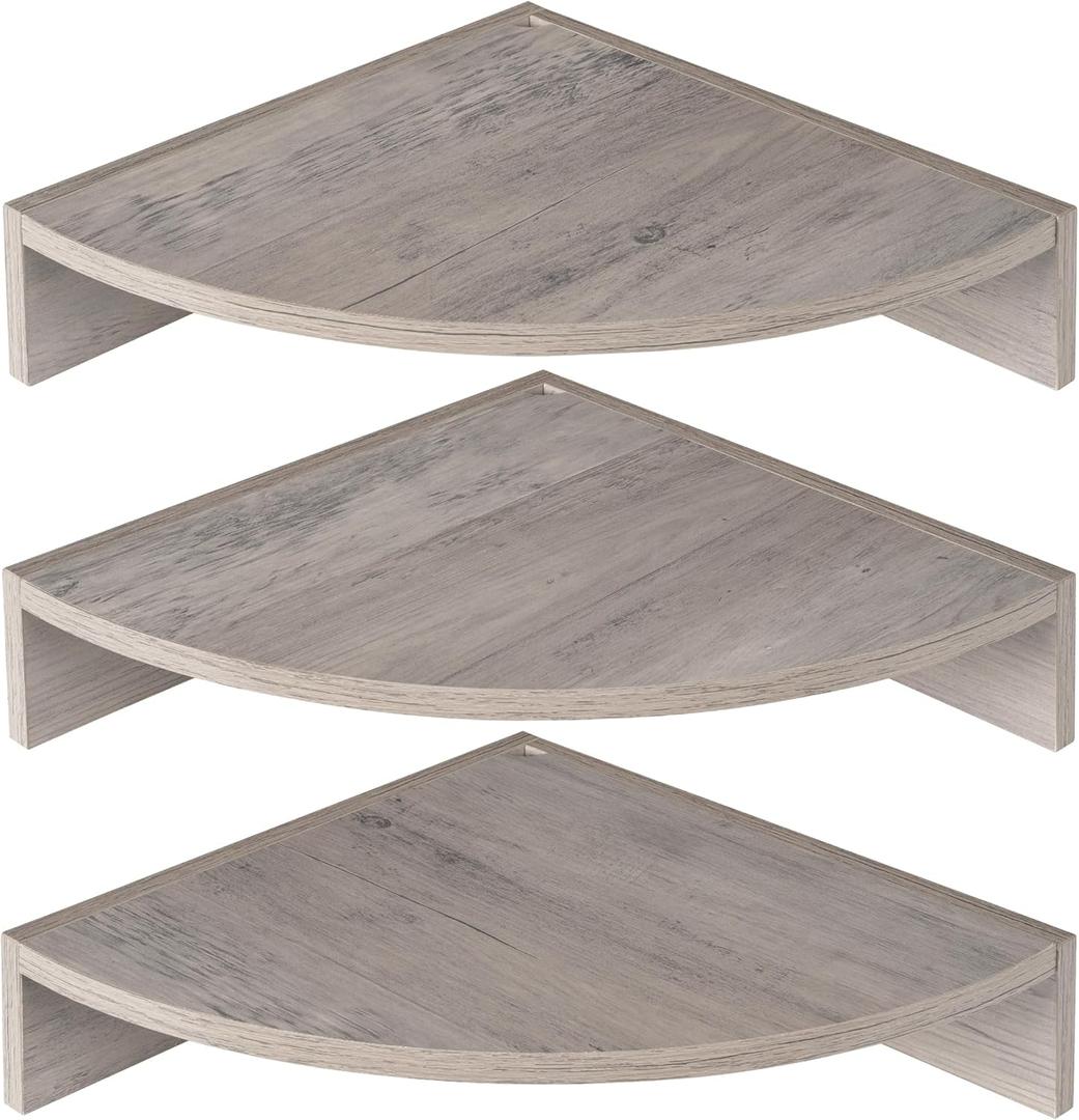 Corner Shelves 3-Pack for Bathroom & Kitchen, Space-Saving Floating Corner Wall Shelf with Easy Installation- Grey (Set of 3)