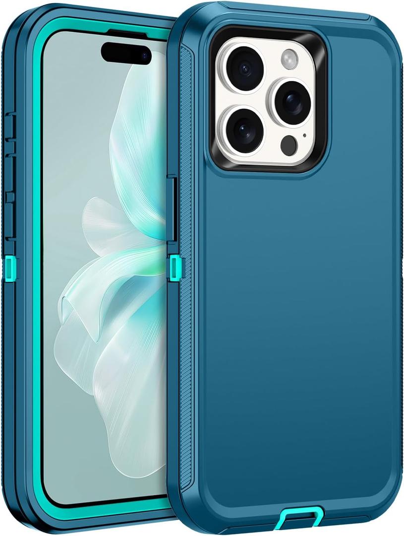 for iPhone 15 Pro Case Heavy Duty Protective Shockproof Dropproof 3-Layer Full Body Protection [Without Screen Protector] Tough Rugged Cover for Apple iPhone 15 Pro 6.1",Turquoise