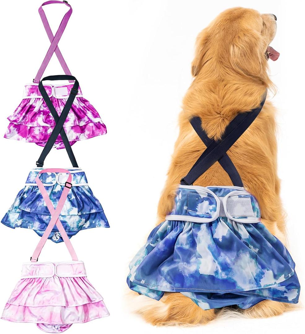 3 Pack Avont Washable Female Dog Diaper with Suspender, Reusable Girl Doggie Diapers for Doggy in Heat Cycle Period Incontinence -XL