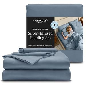 Miracle Made Breathable Cotton Bed Sheets, 4-Piece Set – Silver-Treated, Soft and Cool-to-the-Touch Lightweight Bedding Designed for Hot Sleepers – King Size, Slate Blue