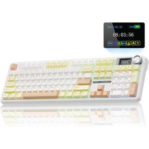 AULA F108 PRO - Wireless Mechanical Keyboard with Screen&Knob,Hot Swappable Gaming Keyboard with 8000mAh Battery,Pre-lubed Switches,RGB Backlit,PBT Keycaps Creamy Sounding Computer Keyboards,104 Keys
