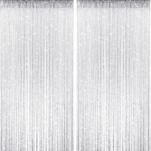 2 Pieces White Glitter String Curtains, 39x79 Inch Doorway Beads Curtains, String Curtain for Doorway, Room, Closet Partition, Windows Wedding Party Boho Tassel Home Decoration