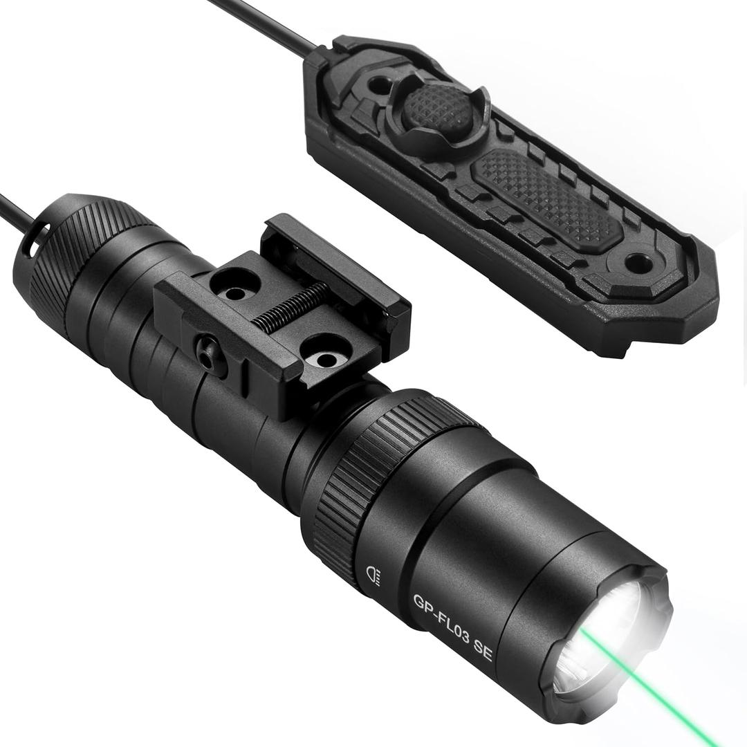 2500 Lumen Aluminum Tactical Flashlight for Rifles  High-Intensity LED Weapon Light with Laser, 90 Min Runtime, Strobe & Momentary Modes, Remote Switch, MLOK & Picatinny Rail Compatible. (Black)