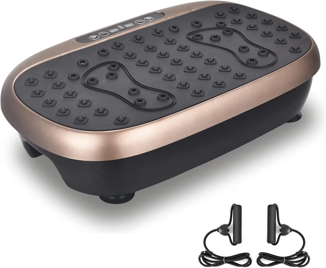 EILISON Atom Vibration Plate Exercise Machine - Full Body Vibration Plate for Lympathic Drainage with Acupressure - Home Fitness with Loop Bands for Weight Loss, 300lbs Capacity (Atom Brown)