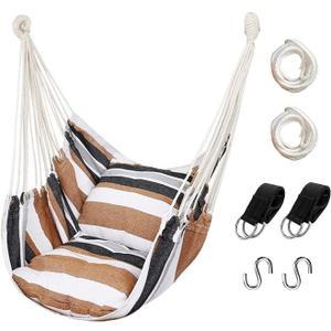 Hommtina Hammock Chair Hanging Rope Swing, Max 300 Lbs Hanging Chair with Pocket & Durability Perfect for Outdoor, Home, Bedroom, Patio, Yard (Pillows NOT Included,Khaki)
