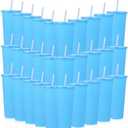 Ahongwenxi 30 Pack Blue Plastic Cups with Lids and Straws, 24 oz Disposable Plastic Tumblers Iced Coffee Cups Travel Mug Cup for Juices Birthday Bachelorette Party Wedding (Blue,24 oz)