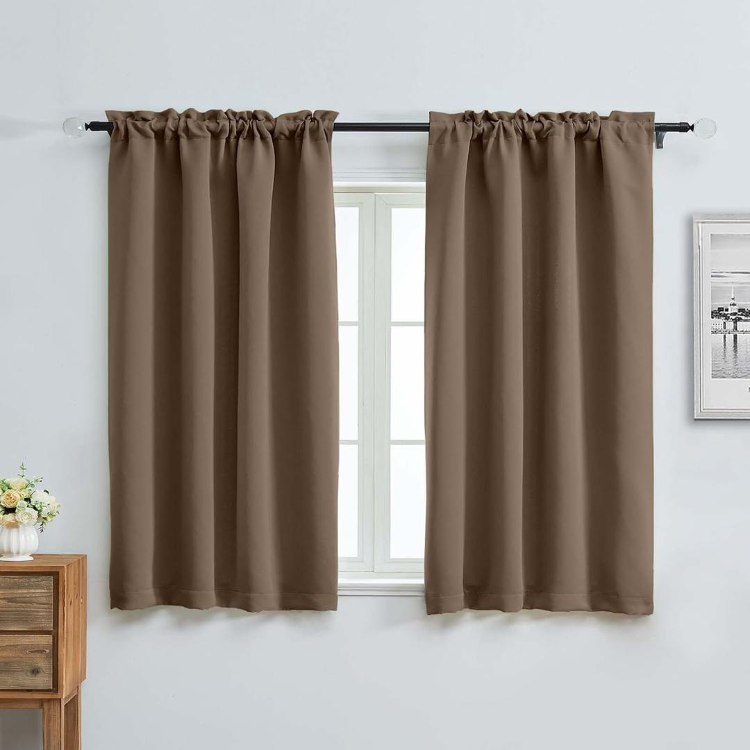 Aiyufeng Brown Short Blackout Curtains for Bedroom 54 Inches Long 2 Panels Set, Solid Thermal Insulated, Energy Saving Window Treatment Curtains Blackout Drapes, W40 x L54 Inch, Brown