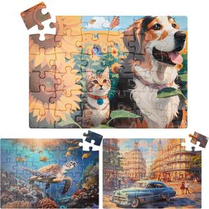 3 Pack 36 Piece Large Jigsaw Piece Puzzles for Elderly Seniors, Big Puzzles Easy Activities Games Gift for Alzheimer and Dementia Patients in Nursing Home