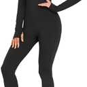 VUTRU Long Sleeve Jumpsuit for Women One Piece Fleece Romper Henley Collar Workout Bodycon Full Body Yoga Jumpsuits (Size Medium, Black)