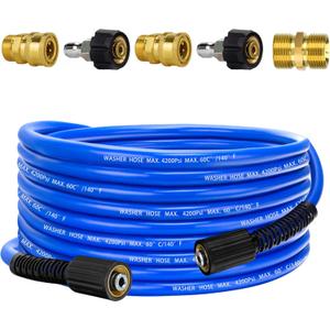 Pressure Power Washer Hose 30 FT x 1/4", Super Flexible Kink Resistant Car Washer Replacement with M22 Fittings & 3/8" Quick Connect Adapters for Ryobi Troy Bilt Flexzilla Greenworks & More, 4200PSI