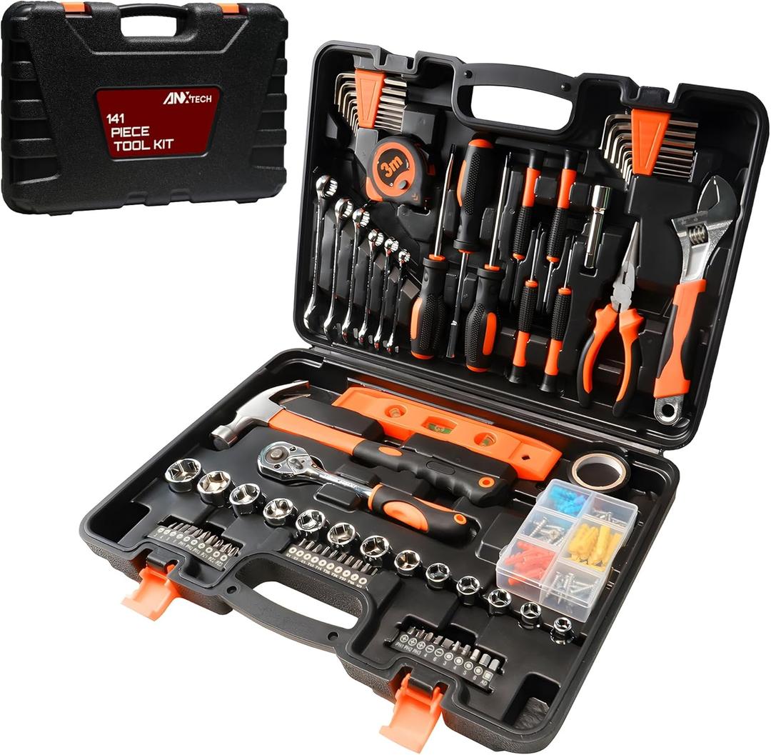 Home Repair Tool Kit 141 Piece General Basic Tool Set for Men Women Mechanic's Tool Set for Home Car Dorm Screwdriver & Socket Set with Storage Tool Box