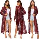 Women's Sequin Cardigan Summer Cover Up Dress Glitter Sparkle Open Front Coat Dresses Duster for Evening Prom (XX-Large, Wine Red)