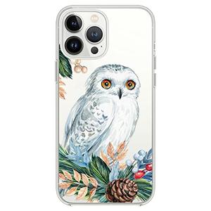 Blingy's for iPhone 13 Pro Max Case (6.7 inch), Fun Floral Owl Pattern Cute Bird Design Animal Style Transparent Soft TPU Protective Clear Case (White Owl)