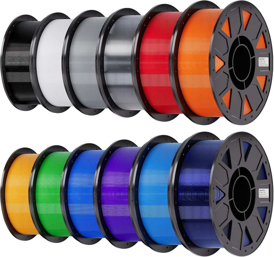 Creality Ender PETG 3D Printer Filament 1.75mm 12KG (26.4lbs), Moistureproof 3D Printing Ender PETG Filament, Black+White+Grey+Clear+Red+Orange+Yellow+Green+Blue+Purple+Tech Blue+Transparent Blue