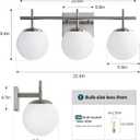 Bathroom Light Fixtures over Mirror, 3-Light Brushed Nickel Vanity Lights for Bathroom, Mid-Century Modern Vanity Light with Milky White Globe Glass Shades, 22.4 Inch Sconces Wall Lighting for Bath
