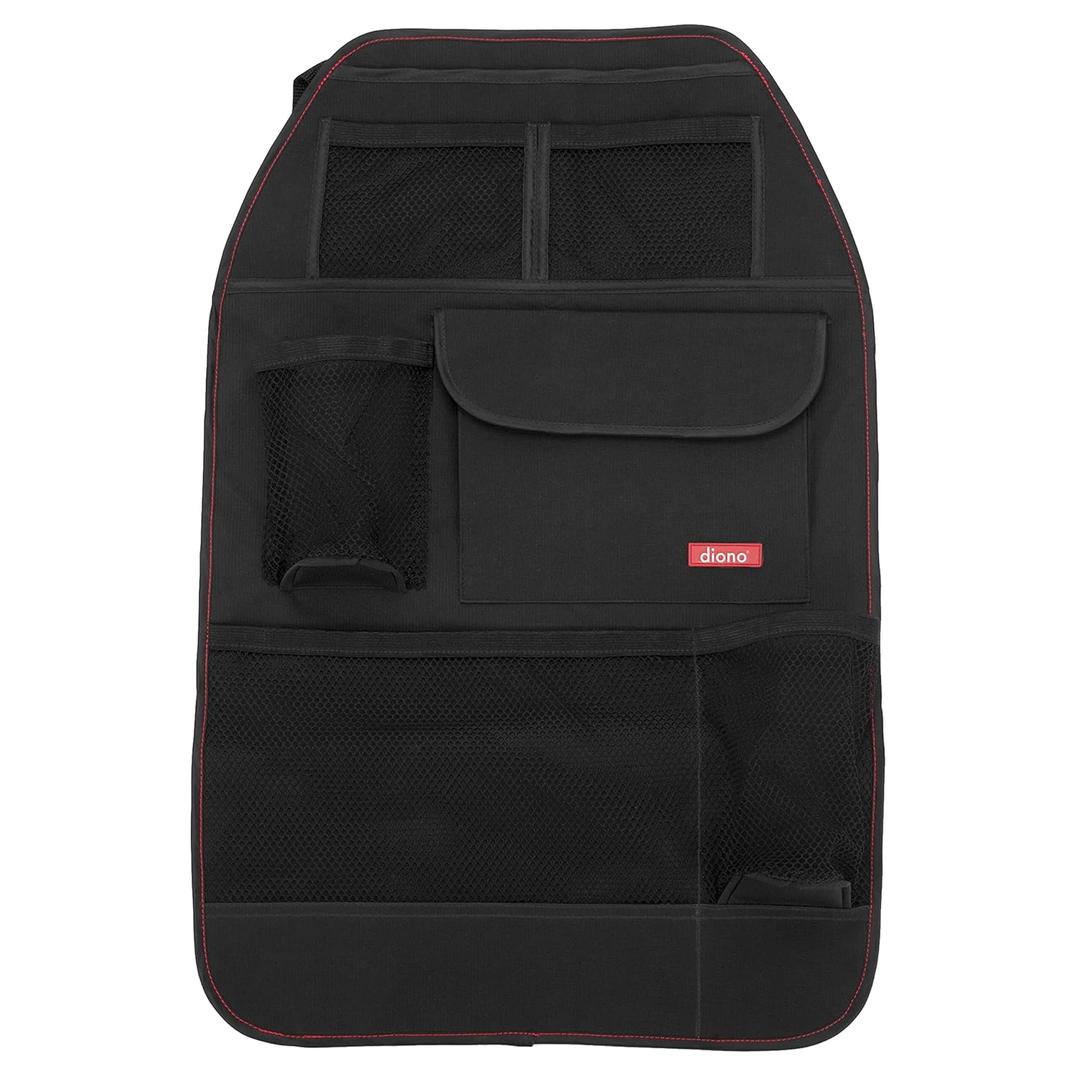 Diono Stow 'n Go Car Back Seat Organizer for Kids, Kick Mat Back Seat Protector, with 7 Storage Pockets, 2 Drinks Holders, Water Resistant, Durable Material, Black, 18x10x9 Inch (Pack of 1)