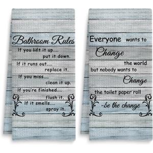 Funny Bathroom Rules Decorative Hand Towels Set of 2, Rustic Farmhouse Hand Towels for Bathroom Decor, 16x24 Inch(Classic Style)