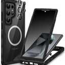 CENHUFO Magnetic Privacy for Samsung Galaxy S24 Ultra Case, Full Body Phone Case with Built-in Privacy Screen Protector and Camera Lens Cover, Anti Peep Shockproof Protective Clear Bumper - Black