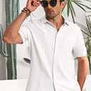 Runcati Mens Cuban Guayabera Shirts Button Down Short Sleeve Shirt Casual Mexican Summer Beach Wedding Tops with Pocket