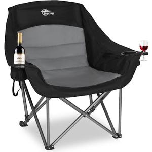 Oversized XL Camping Chairs for Adults Heavy Duty Suproot 500 lbs Outdoor Folding Chairs Padded Portable Lawn Chairs Camp Chairs with Cup Holder (Single Pack, Black & Grey)