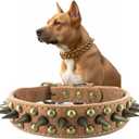 Spiked Studded Dog Collar-Bronze Pointed Stud Anti-Bite Collar (Brown,L) (Large (Pack of 1))