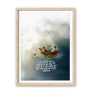 iHery Natural OAK Wood Framed Wall Art, 12x16 in Jesus and Woman on Boat Christian Bible Verse Psalm 32:8 Canvas Art, Modern Sketch Scripture Bedroom Decor, Beige Boho Set of 1 For Living Room