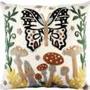 Embroidered Throw Pillow Cover - 20x20 Decorative Pillow Cover with Zipper Aesthetic Cute Design Boho Spring Summer Throw Pillowcase for Living Room Couch Sofa Bed, Wild Floral