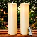 Gerrii 2 Pack 15" x 4" Large Outdoor Flameless Candle LED Waterproof Battery Operated Candle with Timer Remote Control Electric Flickering Flameless Tall Pillar for Patio Porch Lantern Indoor Decor