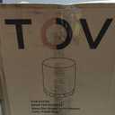 Tov Furniture Dex Pastel Blue Striped Linen Round Ottoman with Wooden Base