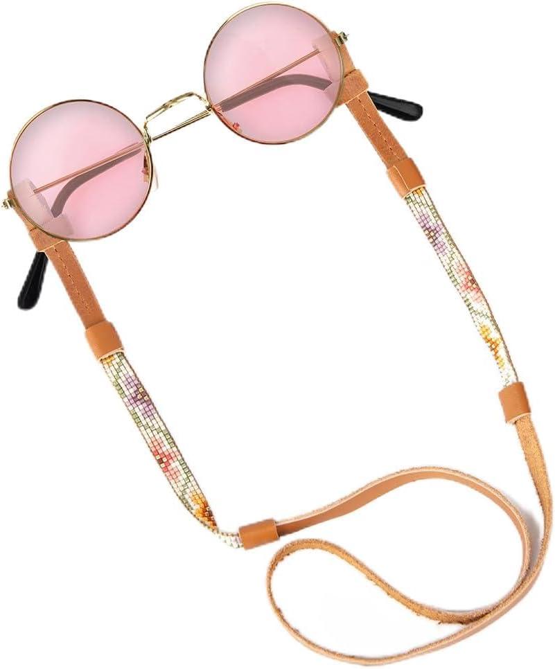 Beaded Glasses Strap - Handmade Multi-Colored Beaded Sunglasses Strap - Cute & Sturdy Eye Glasses Holders Around Neck (Flower Pink)