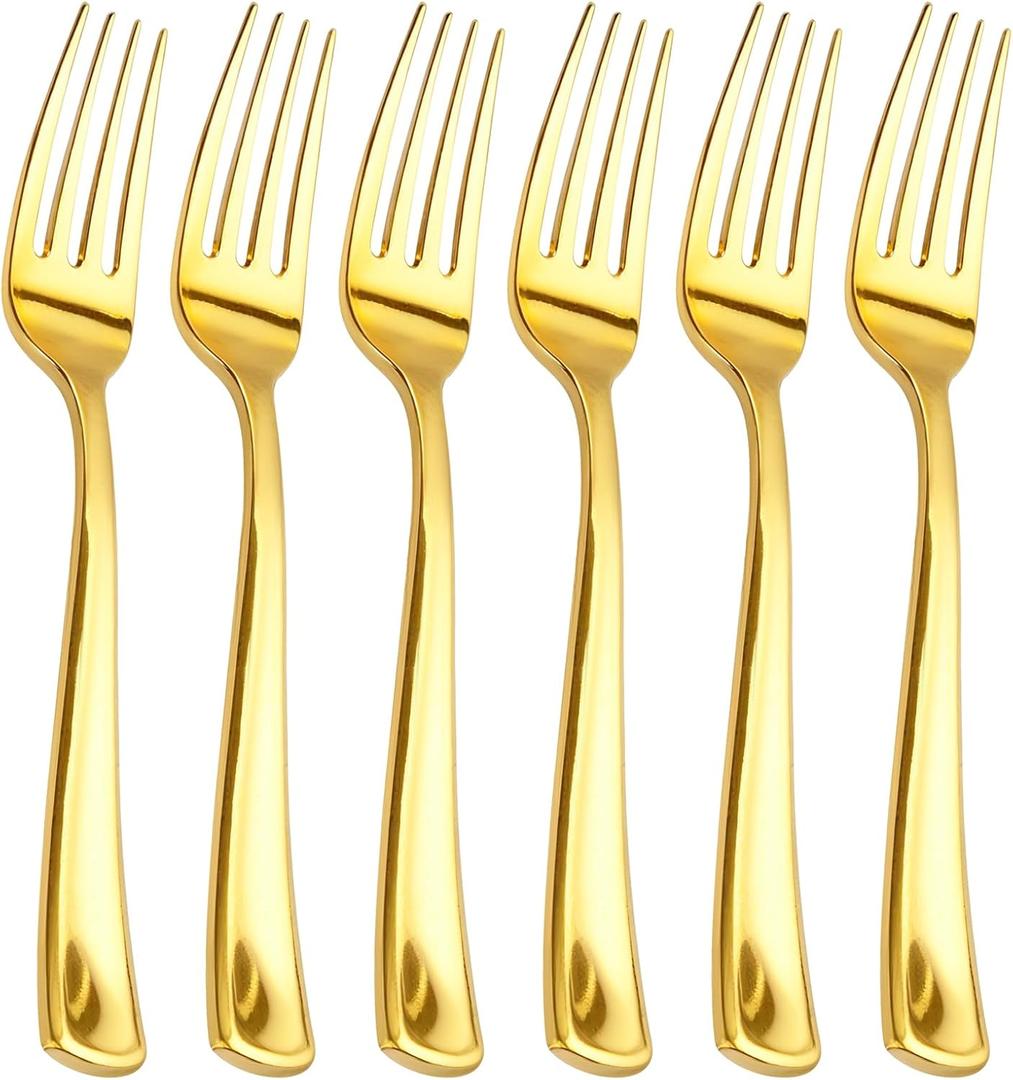 bUCLA 600PCS Gold Plastic Forks - 7.4inch Heavy Duty Plastic Forks Bulk Disposable for Party - Gold Silverware,Ideal for Weddings&Daily Using