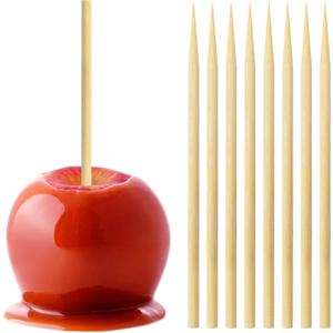 7 Inch Bamboo Candy Apple Skewer Sticks, 5mm Thick Cotton Rock Candy Caramel Lollipop Sticks, Semi Pointed Natural Wooden BBQ Barbecue Skewer for Corn Dog 50 PCS