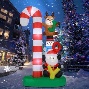 Christmas Inflatables Outdoor Decoration 8 FT Santa Claus Joy Reindeer Snowman Candy Cane Inflatable with LED Light Christmas Blow Up for Lawn Garden Holiday Party Yard Xmas Decor
