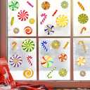 Christmas Candy Window Stickers Decorations Hot Stamping Lollipop Peppermint Window Clings Christmas Peppermint Candy Wall Decals for Xmas Winter Candyland Party Decorations (34 Pcs)