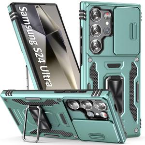 Heavy Duty Case for S24Ultra with Camera Cover,Alpine Green | Rotated Ring Kickstand, Dual-Layer, Shockproof, Military-Grade Protection, for Samsung Galaxy S24 Ultra