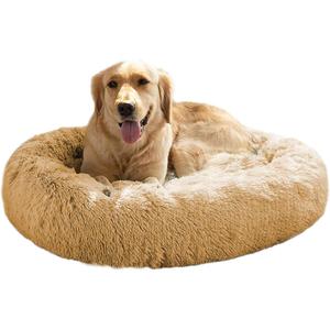 MFOX Calming Dog Bed (L/XL/XXL/XXXL) for Medium and Large Dogs Comfortable Pet Bed Faux Fur Donut Cuddler Up to 15/30/50/100lbs (36.0"L x 28.0"W x 8.0"Th, Beige)
