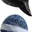 Fullsheild Reversible Welding Cap Flame Resistant CAT 2 Protective FR Welder Hats 6 Pannel Lightweight Printed for Men Women (7, Paisley Black & Blue-2pcs)