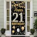 21st Birthday Decorations Door Banner, Black Gold Happy 21st Birthday Decorations for Her Him, Door Cover Sign Poster Decoration, 21 Birthday Party Photo Props Backdrop Women Men, 6.1ft x 3ft PHXEY